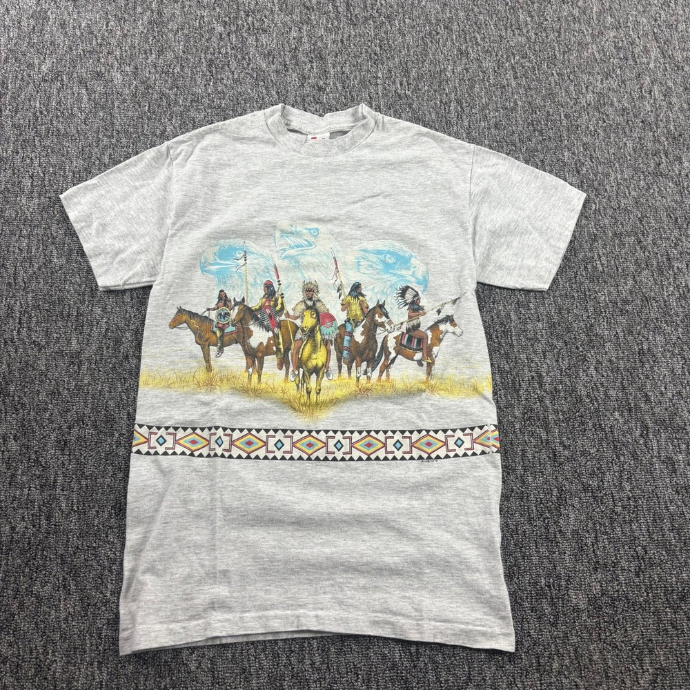 Vintage Native American Graphic Signal T-Shirt All Over Print Made in USA Medium